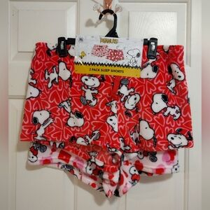 Peanuts Snoopy Red/Pink Plush Pajama Shorts 2 Pair Women's XL 🆕